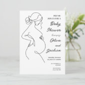 Line Art Pregnancy Minimalistisch Baby Dusche Einladung (Stehend Vorderseite)