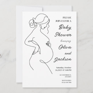 Line Art Pregnancy Minimalistisch Baby Dusche Einladung