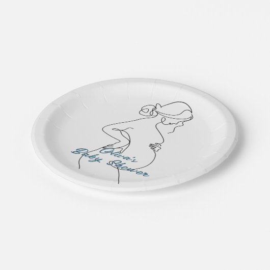 Line Art Pregnancy Silhouette Kinderdusche Pappteller (Schrägansicht)