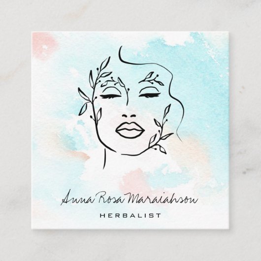 *~* Line Art QR Botanische Frauengrün Quadratische Visitenkarte (Vorderseite)