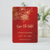 Line Art Red Chinese Wedding Save the Date Card Begleitkarte (Stehend Vorderseite)