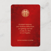Line Art Red Chinese Wedding Save the Date Card Begleitkarte (Rückseite)