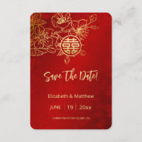 Line Art Red Chinese Wedding Save the Date Card