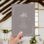 Line Art Rustic Barn Amethyst Wedding Einladung<br><div class="desc">Illustration der Scheune oben mit der Linie Kunst botanische Grenze. Der Hintergrund ist amethystisch grau.</div>