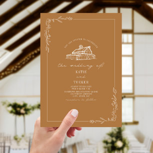 Line Art Rustic Barn Goldenrod Hochzeit Einladung