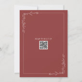 Line Art Rustic Barn Mute Red Wedding QR Einladung (Rückseite)