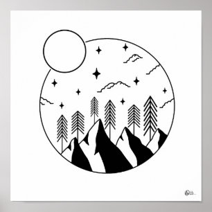 Line Art Scenery Poster