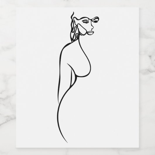 Line Art Schwarzweiß Frauen minimalistisch Weinetikett (Einzelnes Label)