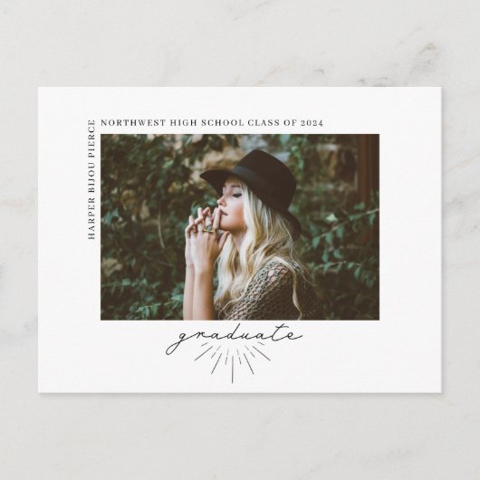 Line Art Script Abschluss Horizontal Foto Announ Postkarte (Vorderseite)