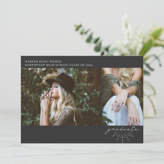 Line Art Script Grau Abschluss 2 Foto Ankündigung (Stehend Vorderseite)