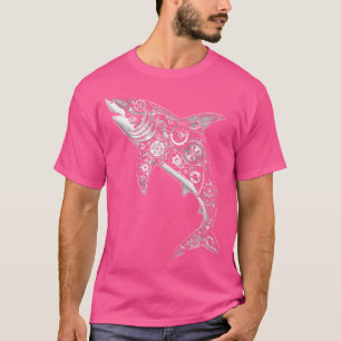 Line Art Shark Mechanical Gears Steampunk T-Shirt