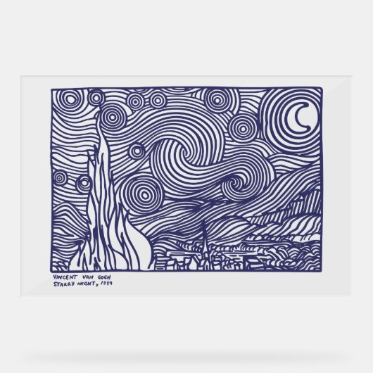 Line Art Starry Night Stretched Canvas Print Acrylschild (Vorderseite)