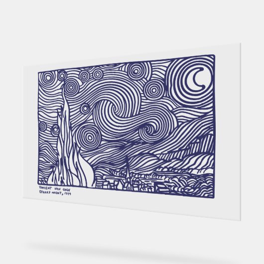 Line Art Starry Night Stretched Canvas Print Acrylschild (Winkel)