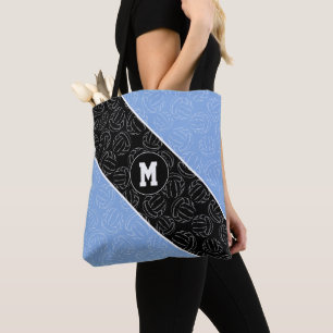 Line-Art-Volleybälle-Muster auf hellblauem Schwarz Tasche
