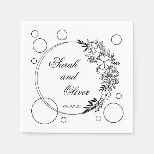 Line Art Wedding Floral Serviette (Vorderseite)