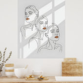 Line Art Weibliches Trio Poster (Küche)