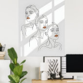 Line Art Weibliches Trio Poster (Heimbüro)