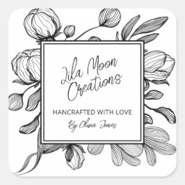 Line Art White Branding Labels Quadratischer Aufkleber