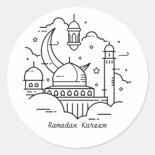 Line Art White Ramadan Kareem Stickers