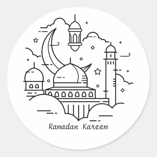 Line Art White Ramadan Kareem Stickers (Vorderseite)