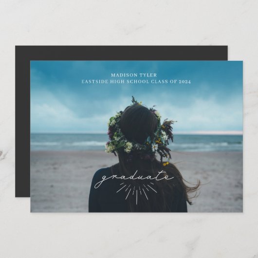 Line Art White Script Abschluss Horizontal Foto Ankündigung (Vorne/Hinten)