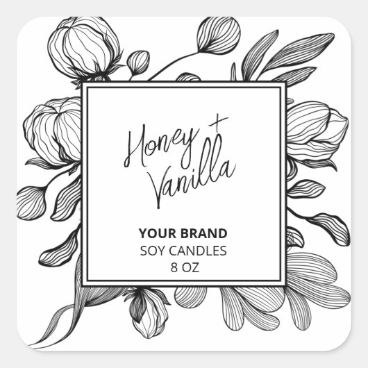 Line Art White Soy Candle Labels Quadratischer Aufkleber (Vorderseite)