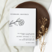 Line Art Wildblume Boho Black and White Wedding Einladung