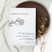 Line Art Wildblume Boho Black and White Wedding