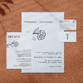 Line Art Wildblume Boho Black and White Wedding Einladung