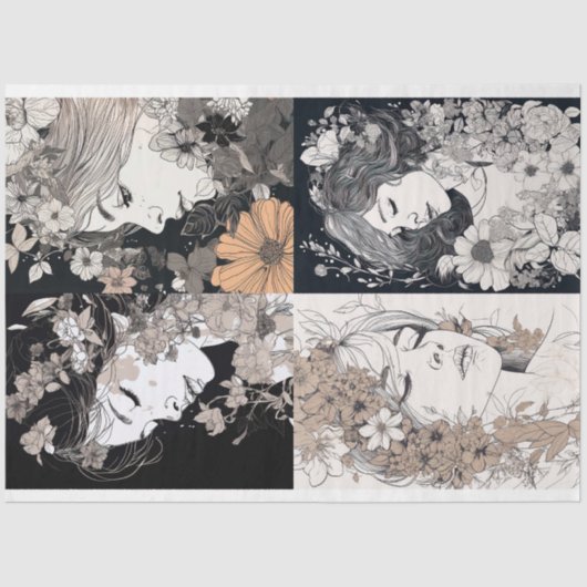 Line Art Womage 2 Decoupage Paper Seidenpapier (Vorderseite)