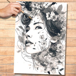 Line Art Woman 2 Decoupage Paper Seidenpapier