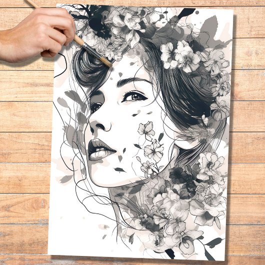 Line Art Woman 2 Decoupage Paper Seidenpapier