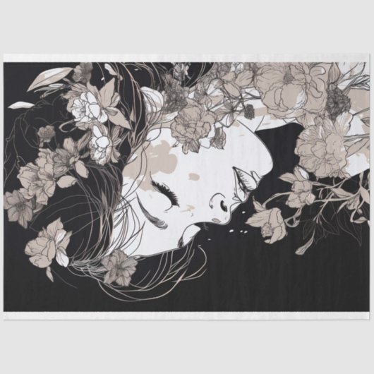 Line Art Woman 5 Dekoupage Paper Seidenpapier (Vorderseite)