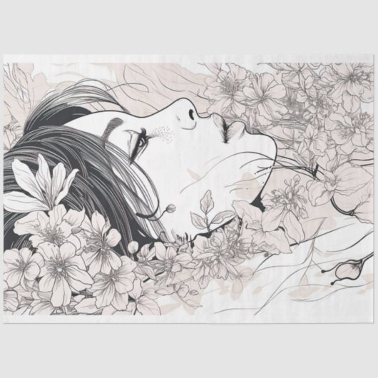 Line Art Woman 7 Dekoupage Paper Seidenpapier (Vorderseite)