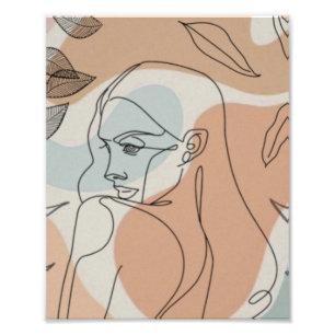Line Art Woman & Blätter Foto Erweiterung