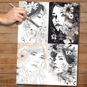 Line Art Woman Collage 1 Dekoupage Paper Seidenpapier