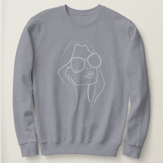 Line Art Woman's Face Gray Sweatshirt (Design vorne)
