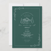 Line Art Woodland Mountain Dark Aquamarin Wedding Einladung (Vorderseite)