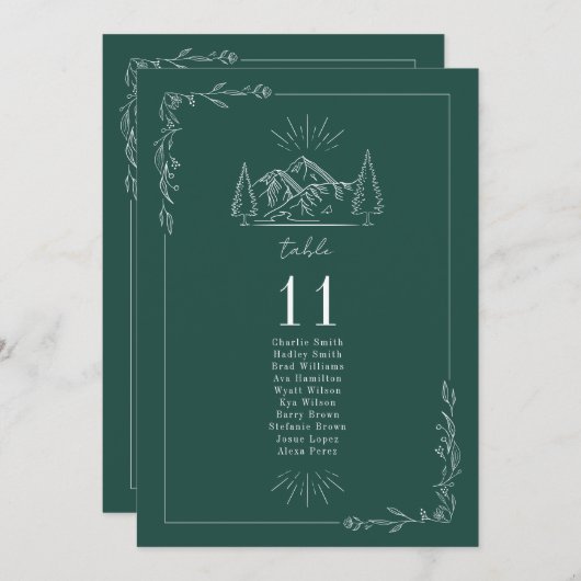 Line Art Woodland Mountain Tischnummer Chart (Vorne/Hinten)