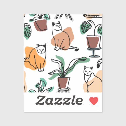 Line Art zeichnend Katzen und Blume Aufkleber (Blatt)
