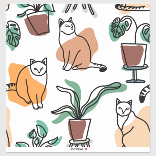 Line Art zeichnend Katzen und Blume Aufkleber (Blatt)