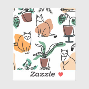 Line Art zeichnend Katzen und Blume Aufkleber
