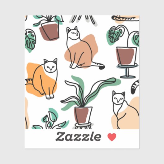 Line Art zeichnend Katzen und Blume Aufkleber (Blatt)