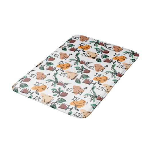 Line Art zeichnend Katzen und Blume Badematte (Schrägansicht)
