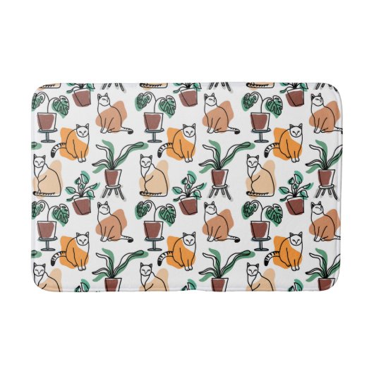 Line Art zeichnend Katzen und Blume Badematte (Vorderseite)