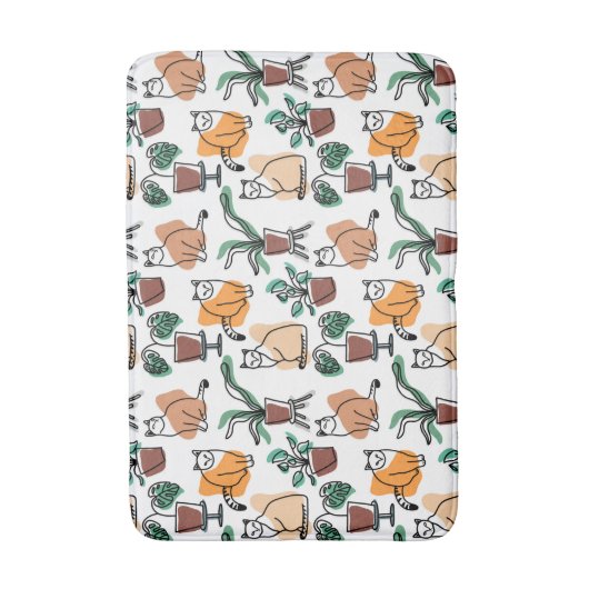 Line Art zeichnend Katzen und Blume Badematte (Vorderseite Vertikal)