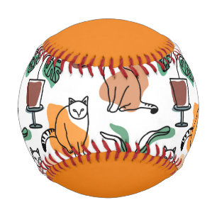 Line Art zeichnend Katzen und Blume Baseball