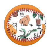 Line Art zeichnend Katzen und Blume Baseball (Vorderseite Links)