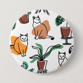 Line Art zeichnend Katzen und Blume Button (Vorderseite)