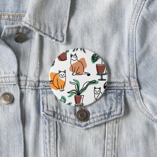 Line Art zeichnend Katzen und Blume Button (Beispiel)